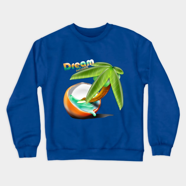 Tropical dream island with coco tree Crewneck Sweatshirt by AdishPr